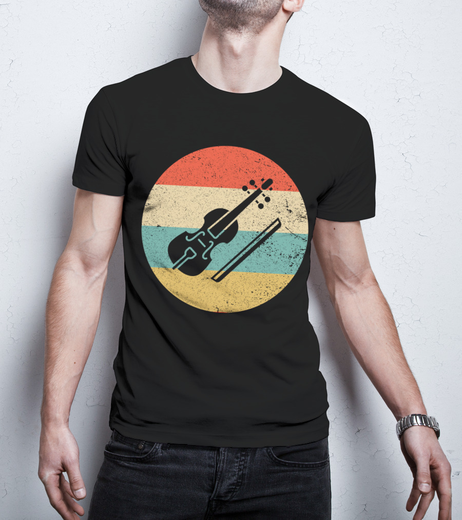 Vintage Retro Viola Instrument Silhouette With Stripes T-Shirt