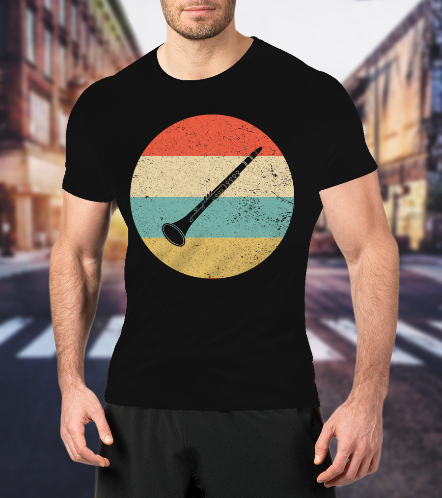 Vintage Retro Oboe Circle With Distressed Stripes T-Shirt