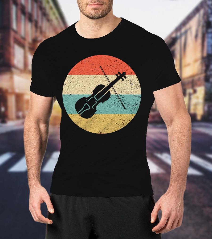 Vintage Retro Violin Circle With Stripes T-Shirt