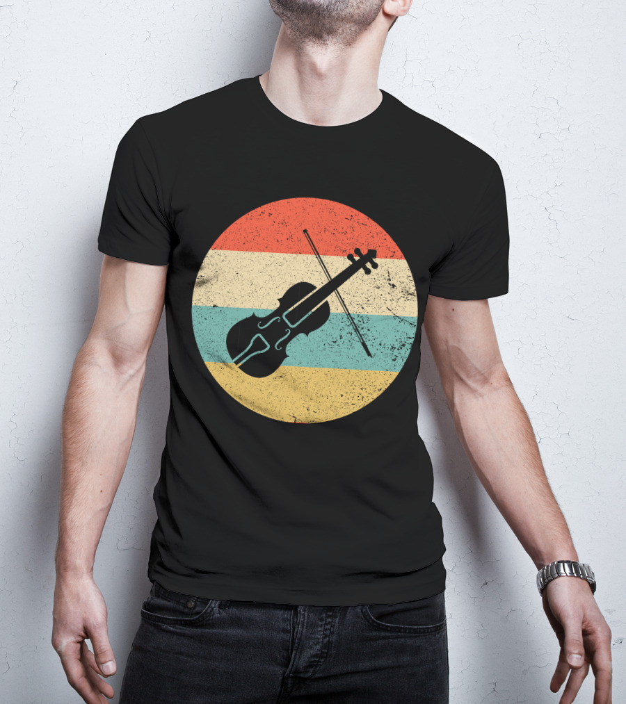Vintage Retro Violin Circle With Stripes T-Shirt