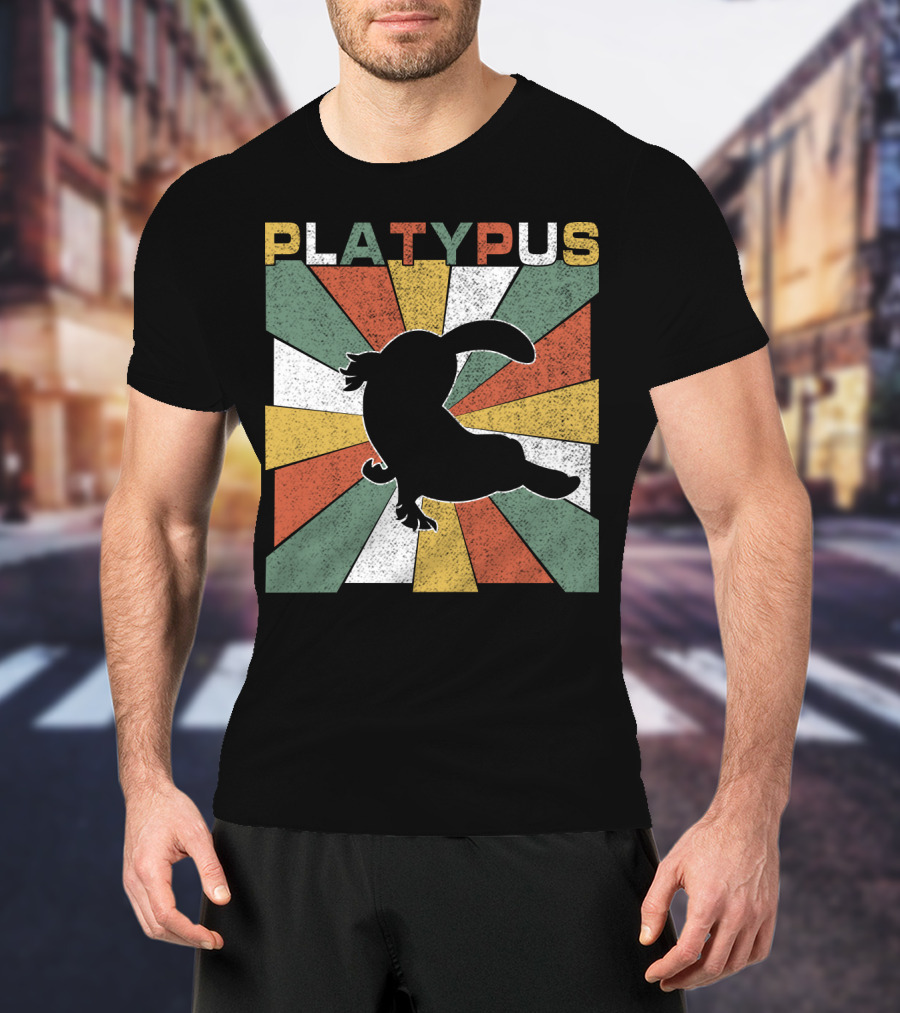 Platypus Retro 70s Vintage Silhouette Sunburst Colors T-Shirt