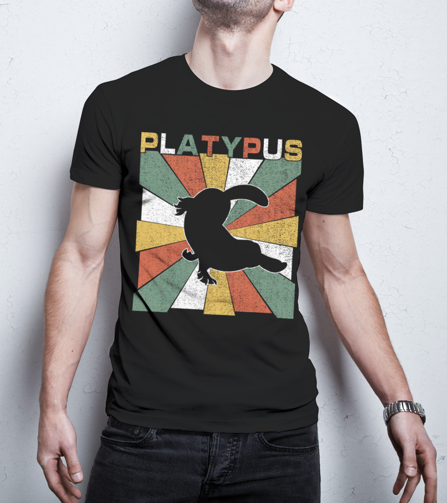 Platypus Retro 70s Vintage Silhouette Sunburst Colors T-Shirt
