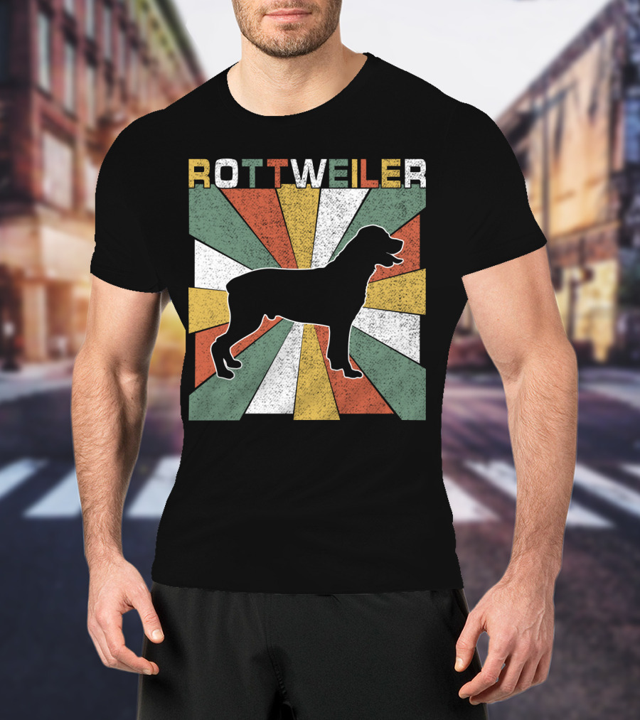 Rottweiler Dogs Retro 70s Vintage Silhouette Multicolor Stripes T-Shirt