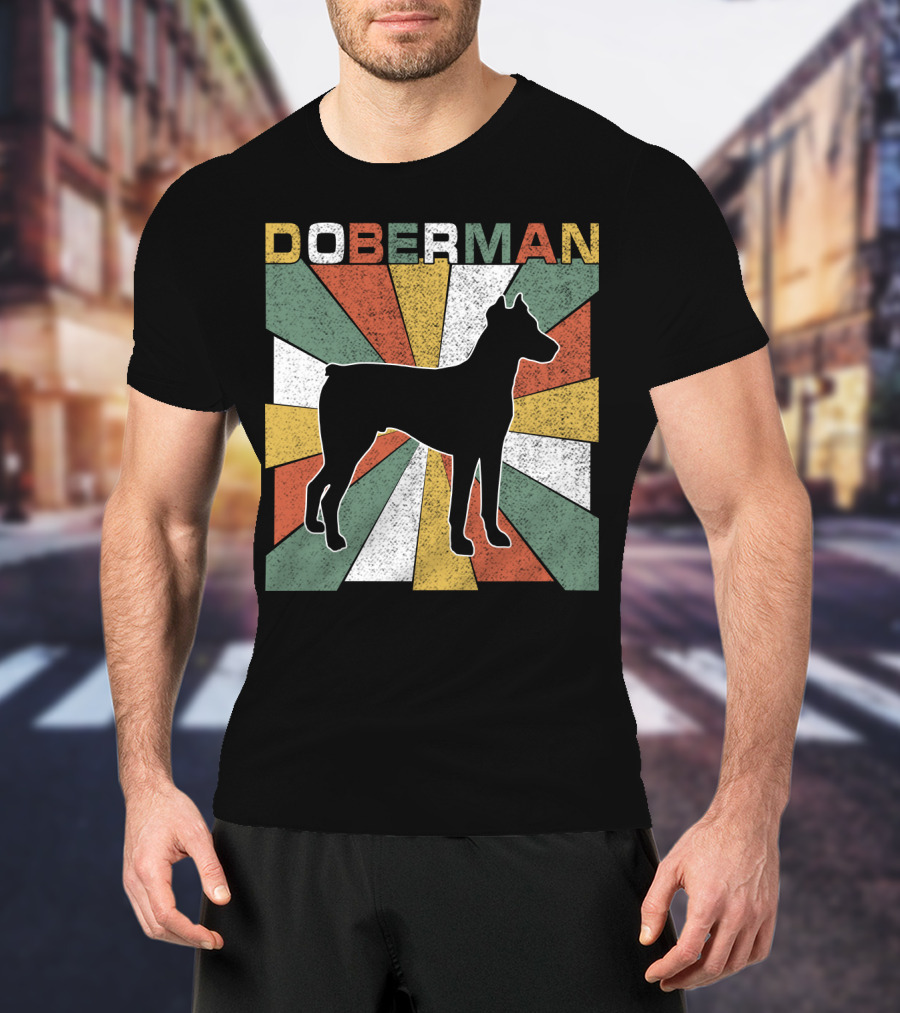 Doberman Retro 70s Silhouette Vintage Colors T-Shirt