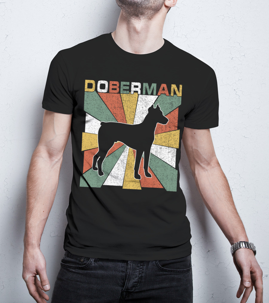 Doberman Retro 70s Silhouette Vintage Colors T-Shirt