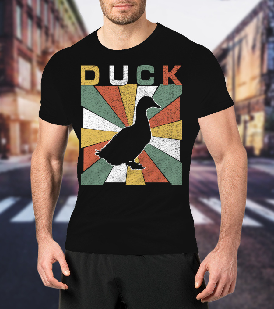 Duck Retro 70s Vintage Silhouette Sunburst T-Shirt