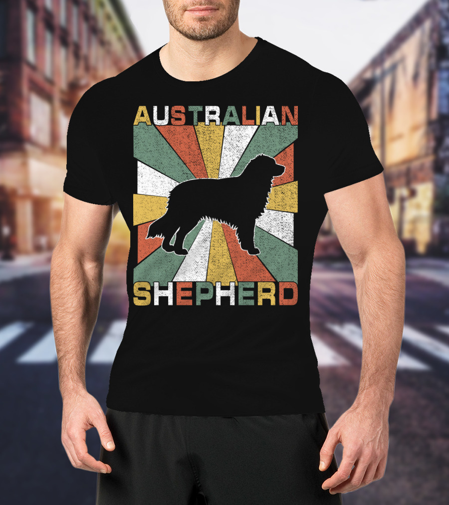 Australian Shepherd Dog Silhouette Retro 70s T-Shirt