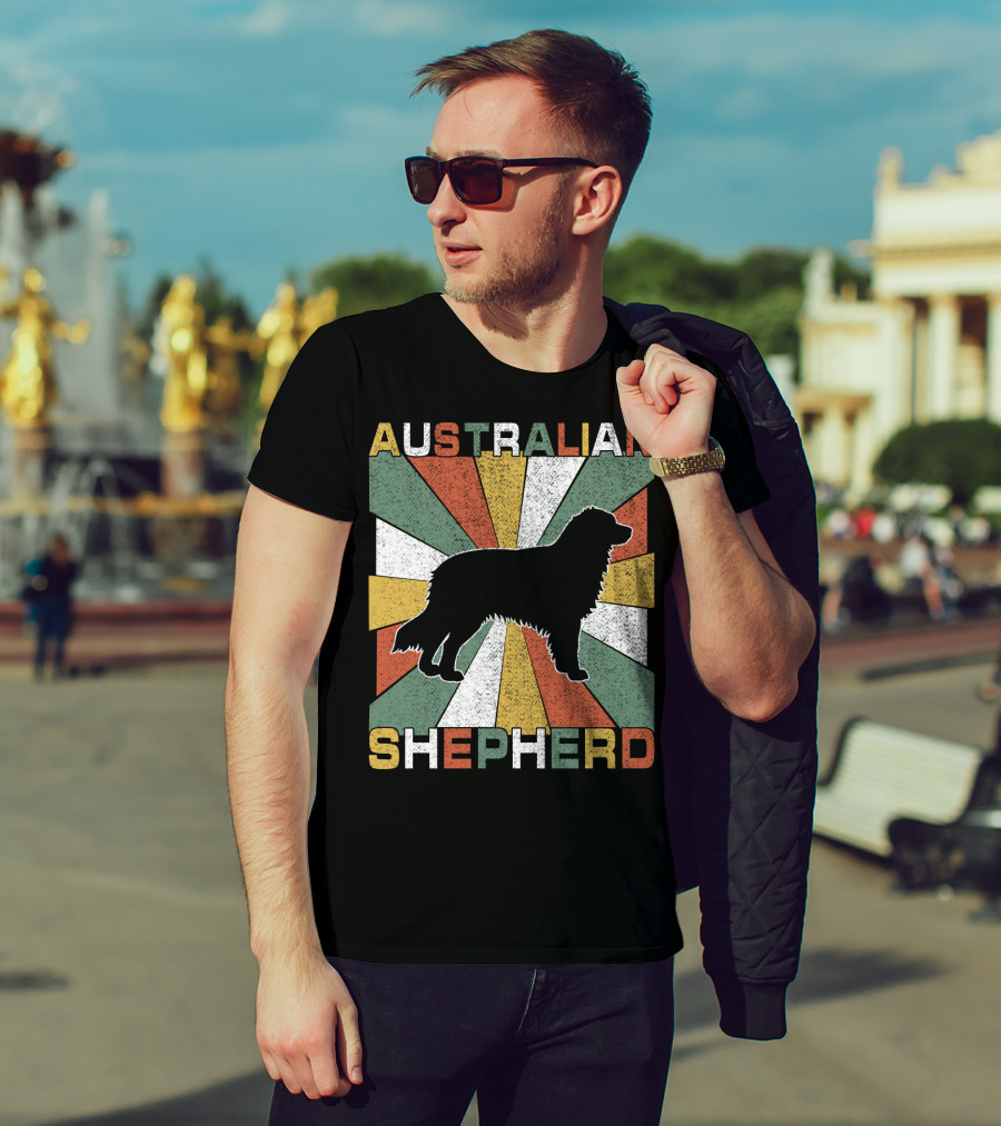 Australian Shepherd Dog Silhouette Retro 70s T-Shirt