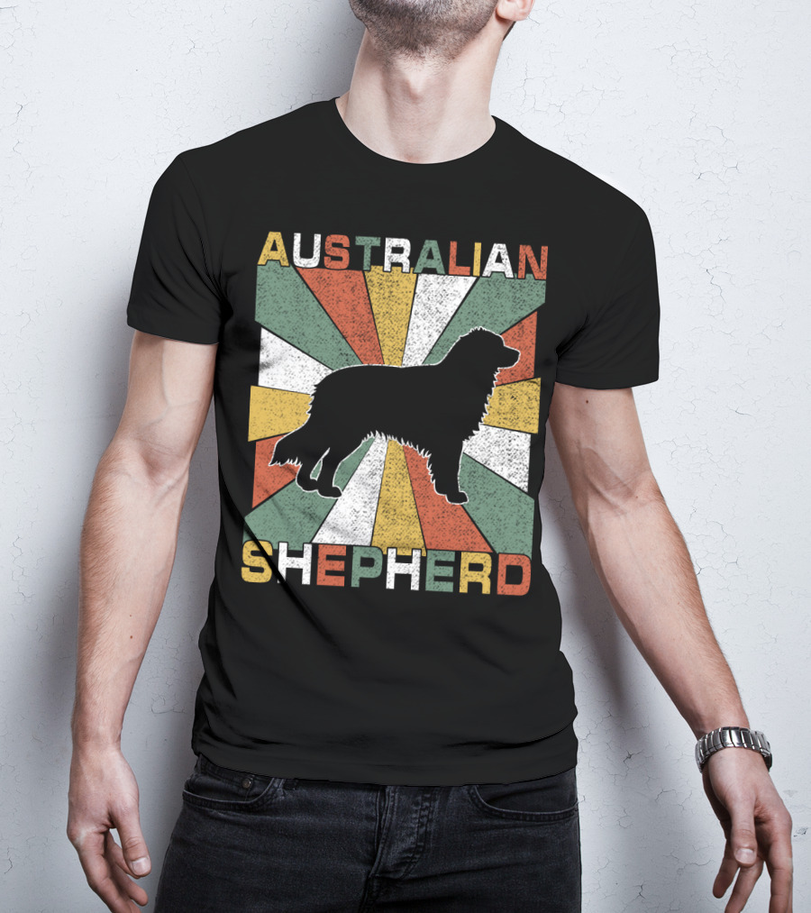 Australian Shepherd Dog Silhouette Retro 70s T-Shirt