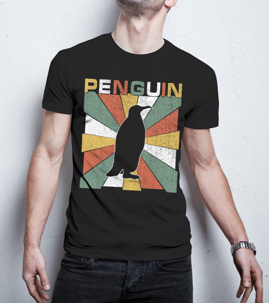 Penguin 70s Silhouette Vintage Retro Sunburst T-Shirt