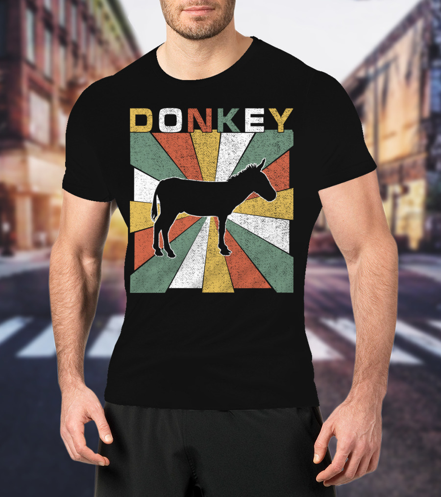 DONKEY Retro 70s Vintage Silhouette Colorful Stripes T-Shirt