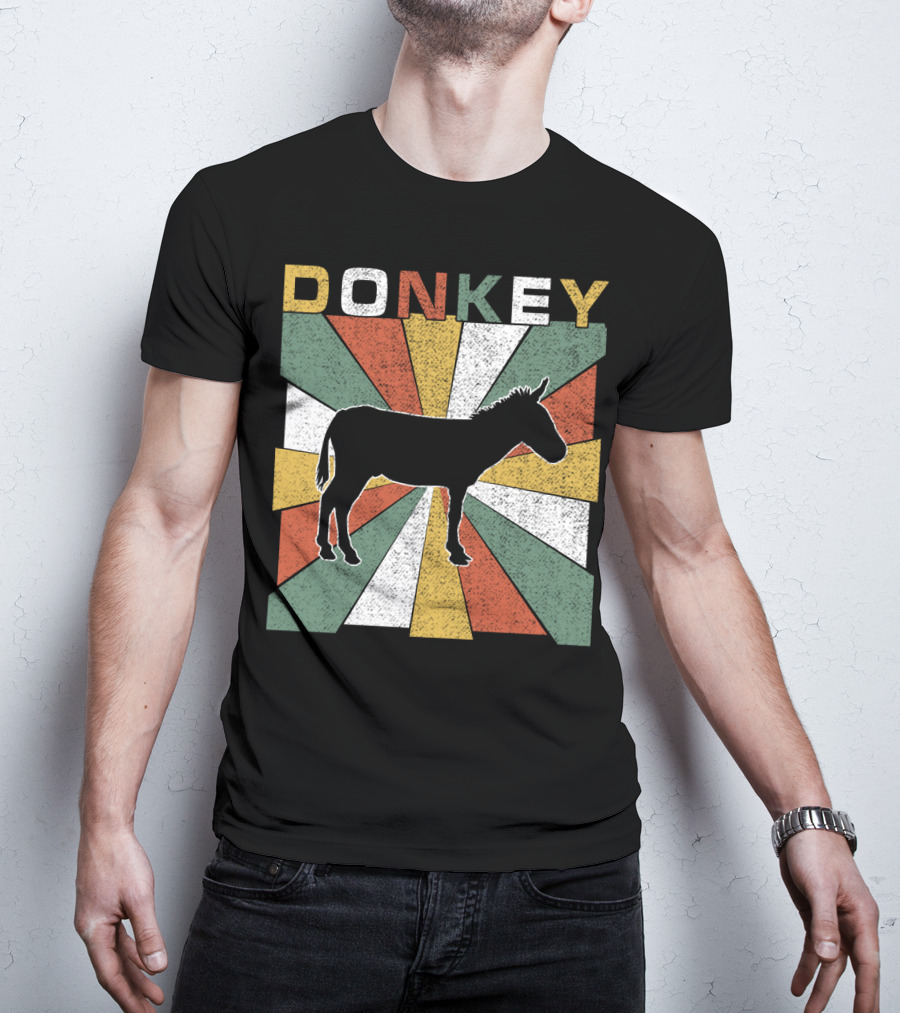 DONKEY Retro 70s Vintage Silhouette Colorful Stripes T-Shirt