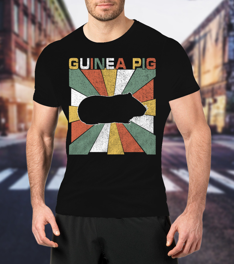 Guinea Pig Retro 70s Silhouette With Vintage Color Block T-Shirt