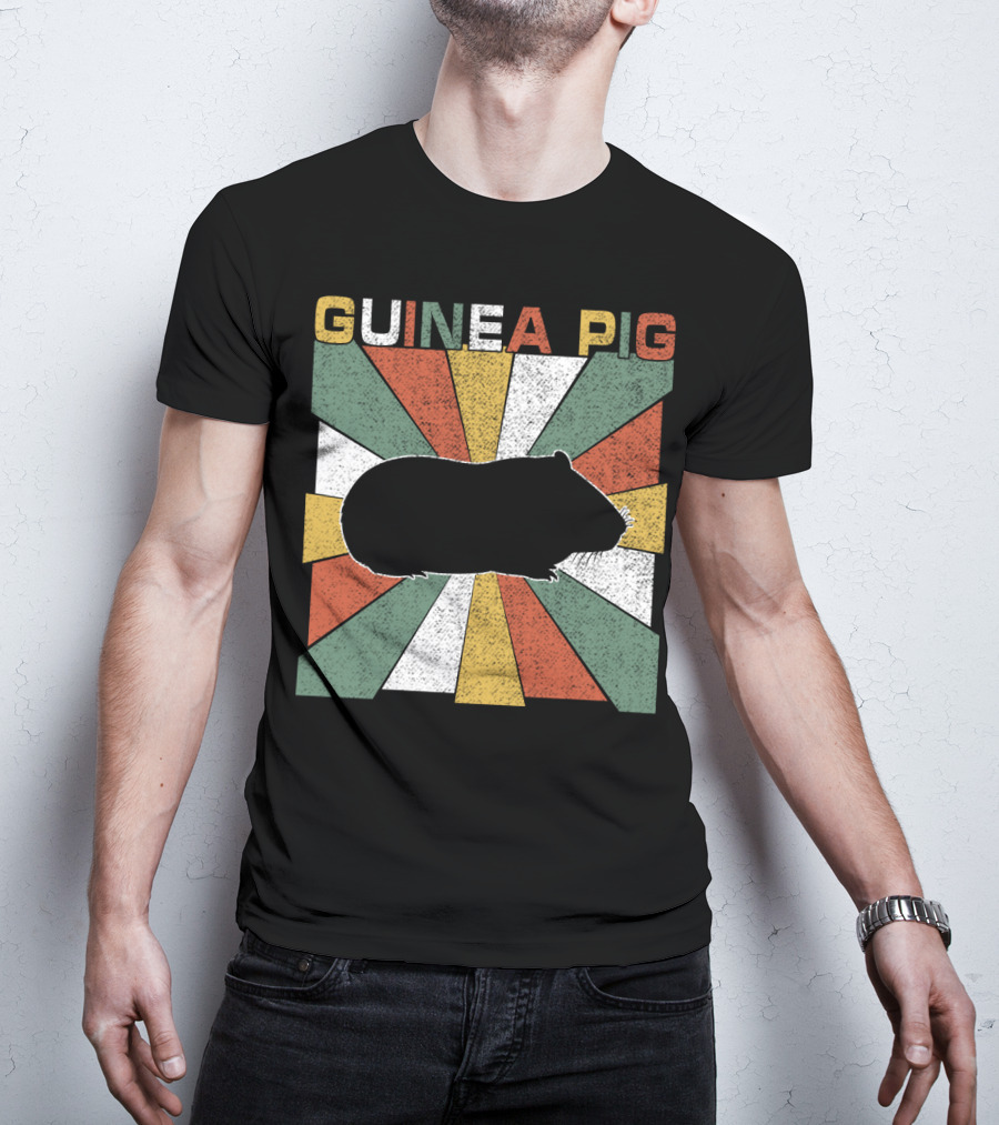 Guinea Pig Retro 70s Silhouette With Vintage Color Block T-Shirt