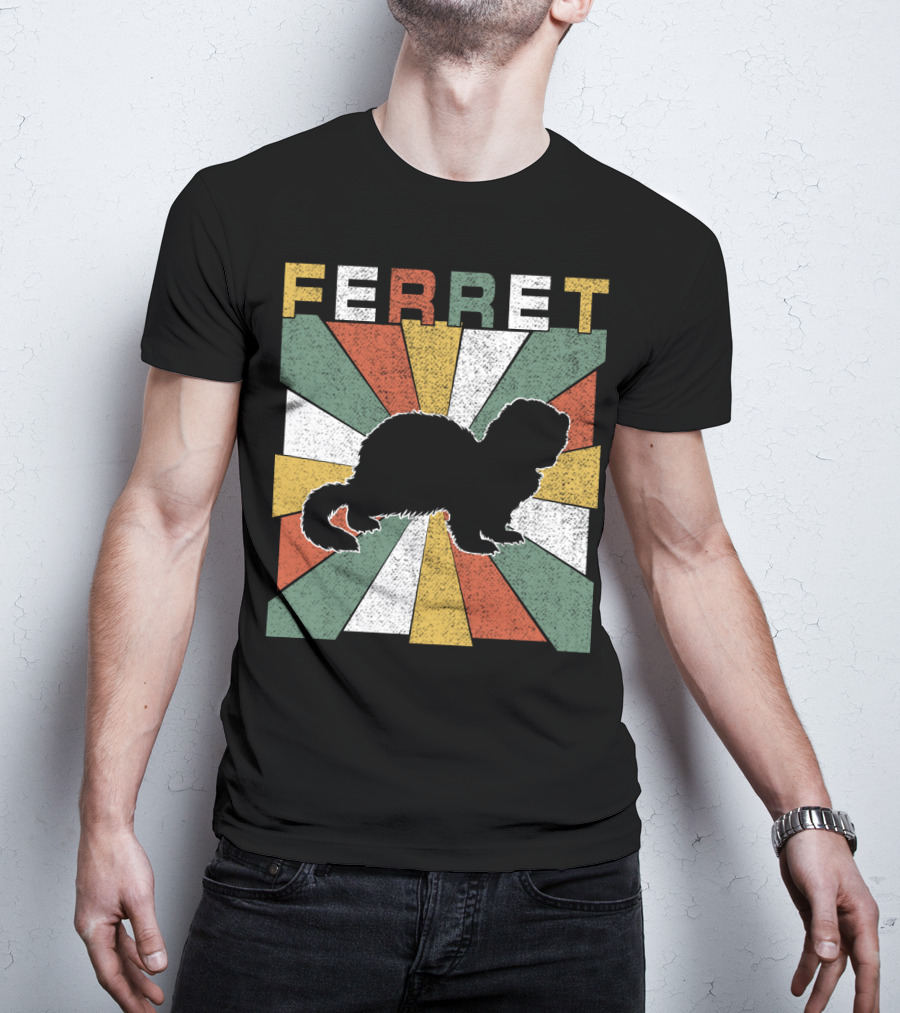 Ferret Vintage Silhouette With Retro 70s Sunburst T-Shirt