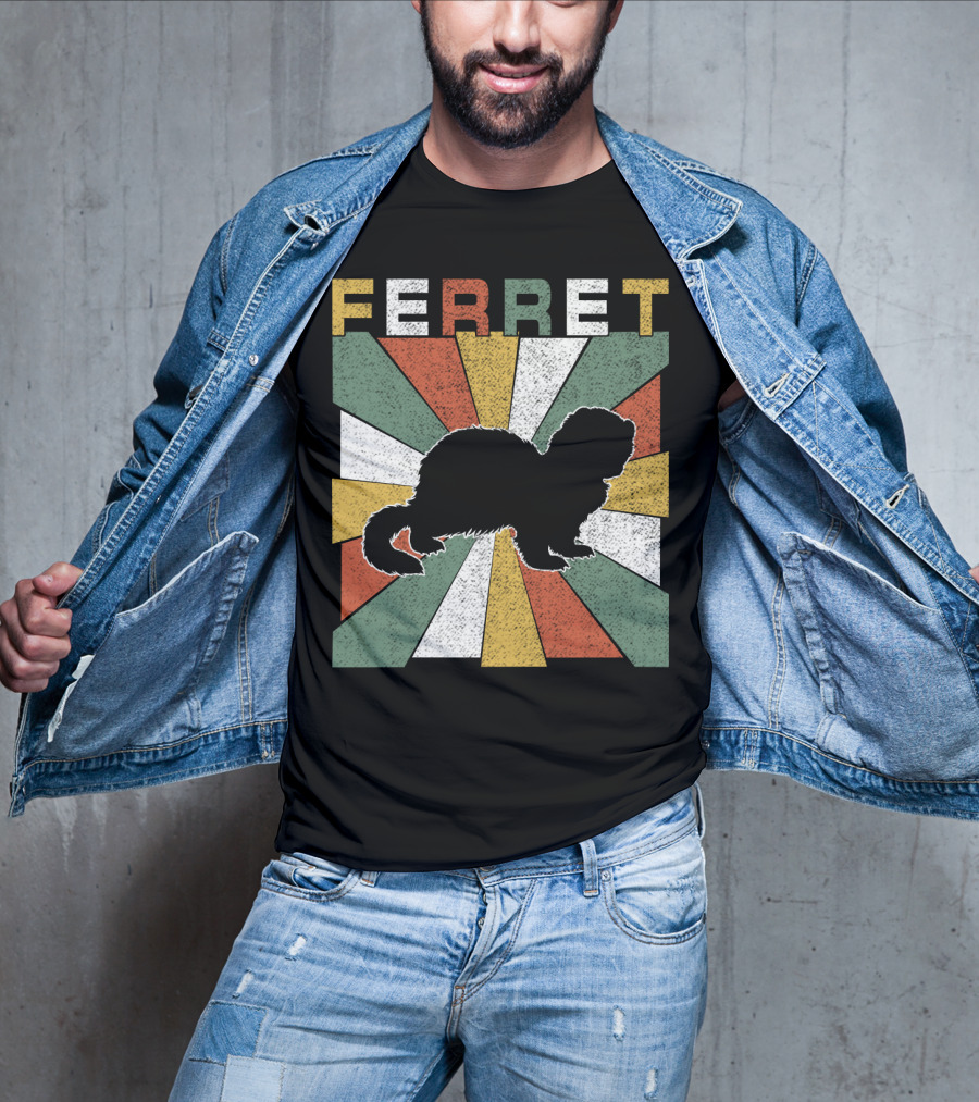 Ferret Vintage Silhouette With Retro 70s Sunburst T-Shirt