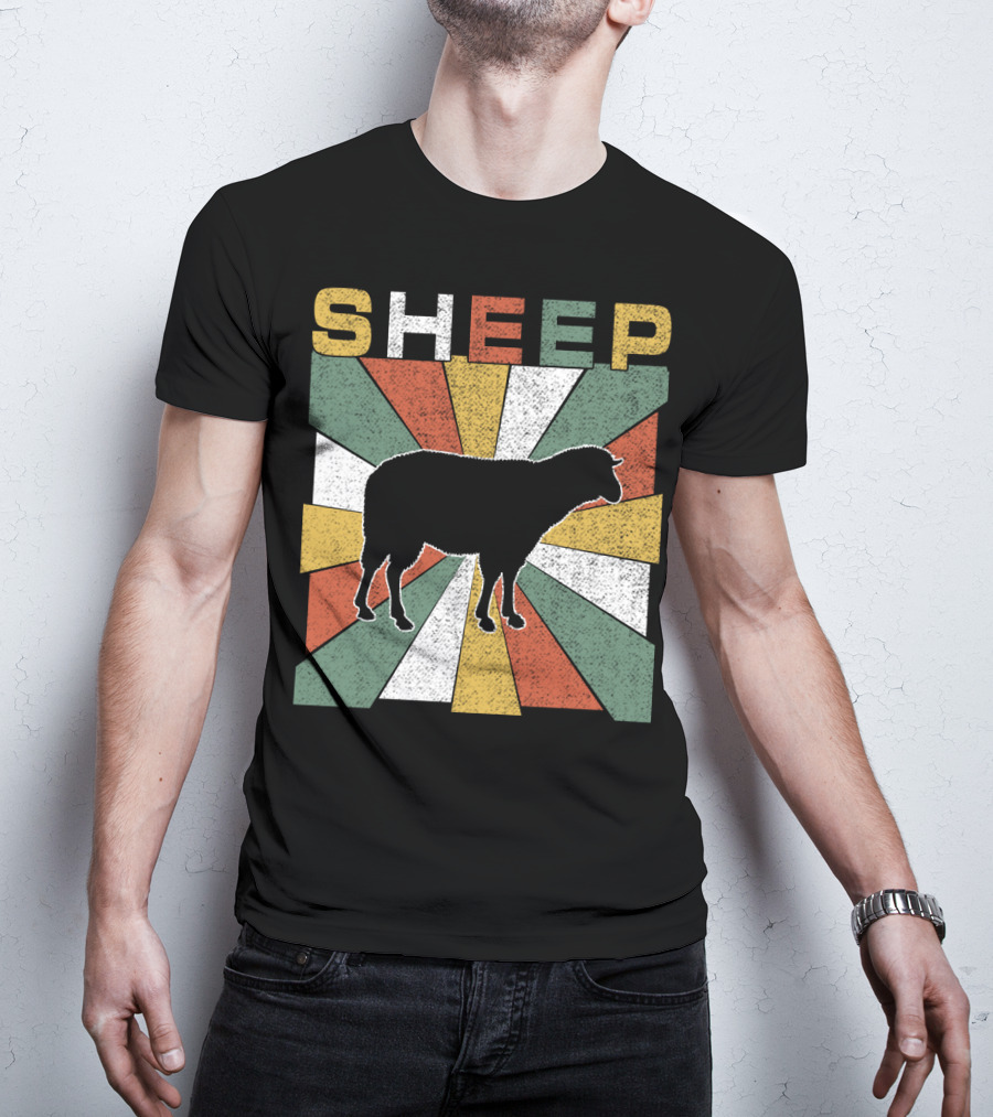 Sheep Retro 70s Vintage Silhouette Sunburst T-Shirt