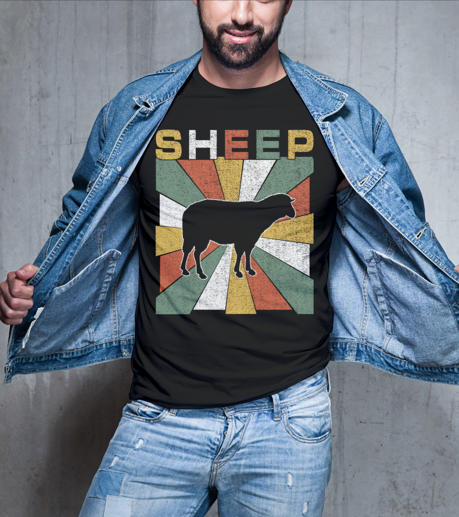 Sheep Retro 70s Vintage Silhouette Sunburst T-Shirt