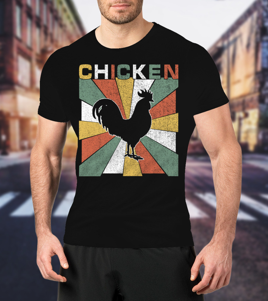 CHICKEN Retro 70s Rooster Silhouette Vintage Colors T-Shirt