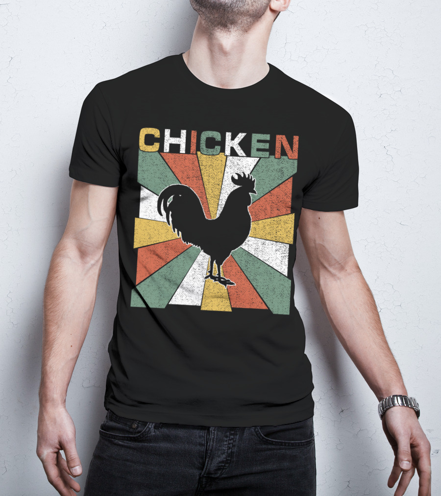 CHICKEN Retro 70s Rooster Silhouette Vintage Colors T-Shirt