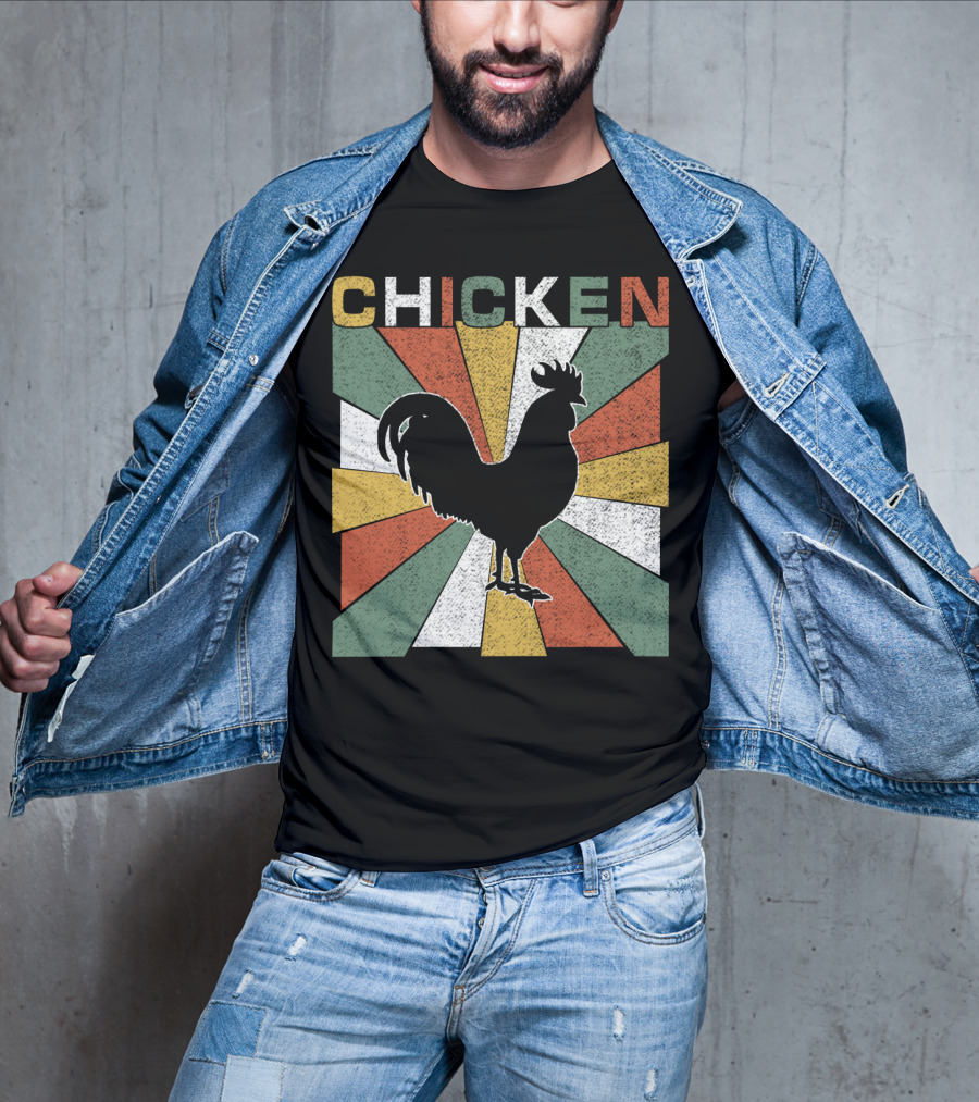 CHICKEN Retro 70s Rooster Silhouette Vintage Colors T-Shirt