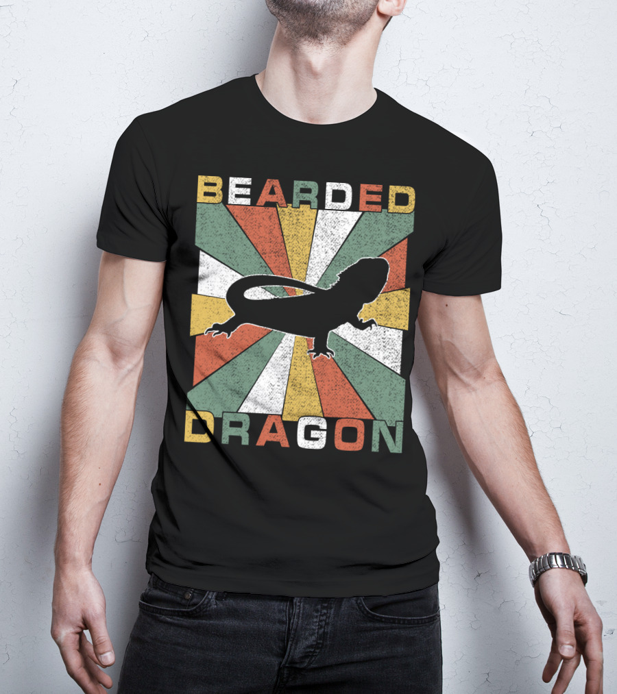 Bearded Dragon Retro 70s Vintage Silhouette Sunburst T-Shirt