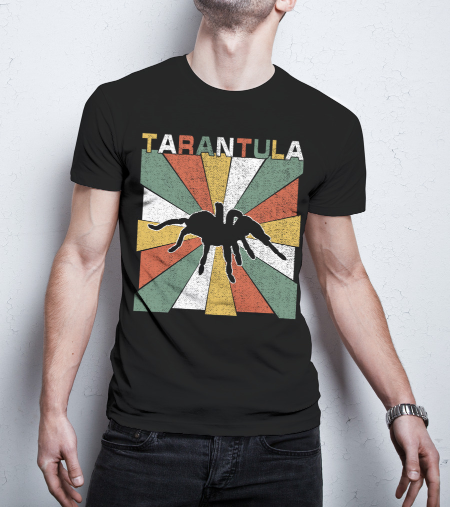 Tarantula Retro 70s Vintage Silhouette With Colorful Geometric Background T-Shirt