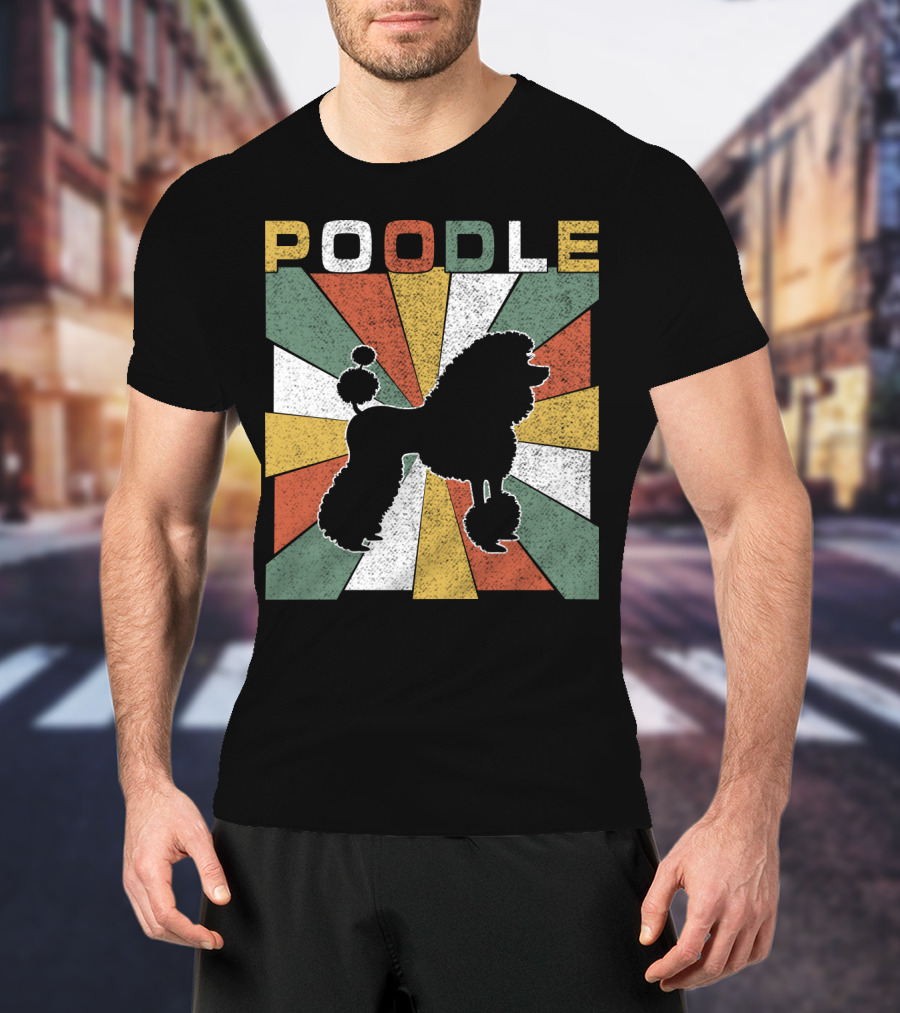 Poodle Silhouette Retro 70s Colorful Burst T-Shirt