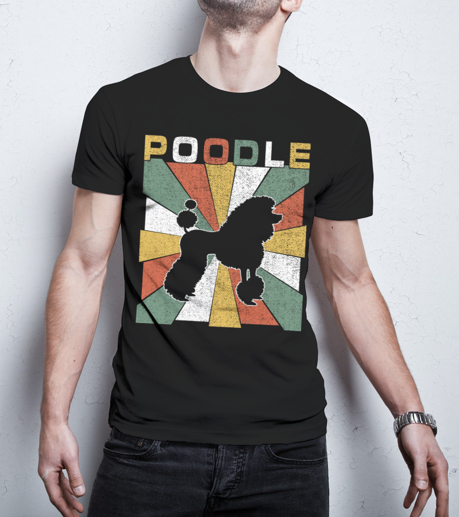 Poodle Silhouette Retro 70s Colorful Burst T-Shirt