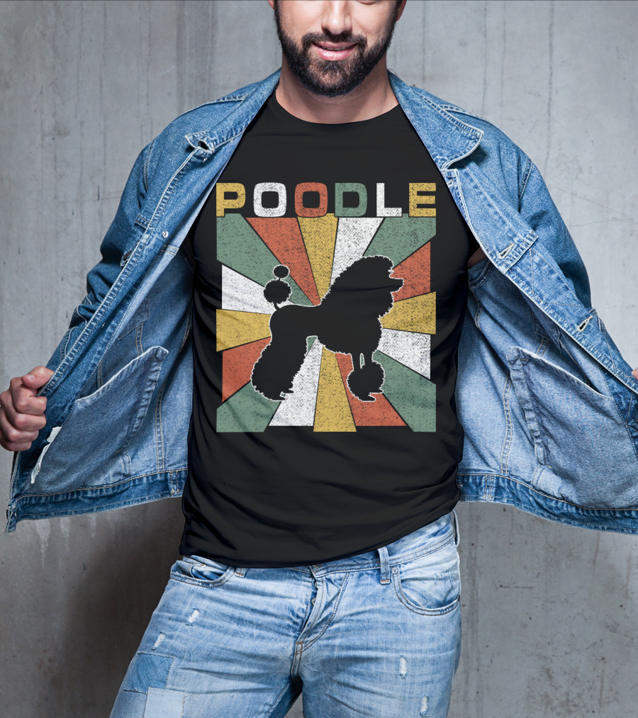 Poodle Silhouette Retro 70s Colorful Burst T-Shirt