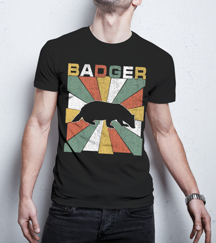 BADGER Vintage 70s Silhouette With Colorful Retro Stripes T-Shirt