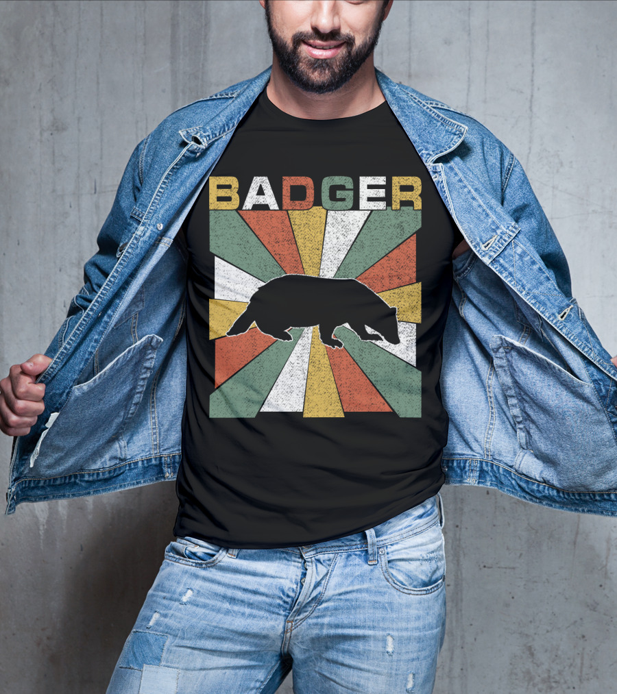 BADGER Vintage 70s Silhouette With Colorful Retro Stripes T-Shirt
