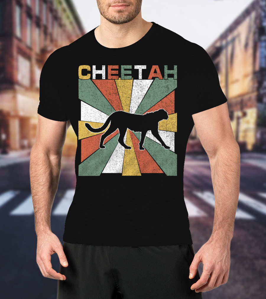 Cheetah Silhouette Retro 70s Vintage Stripes T-Shirt