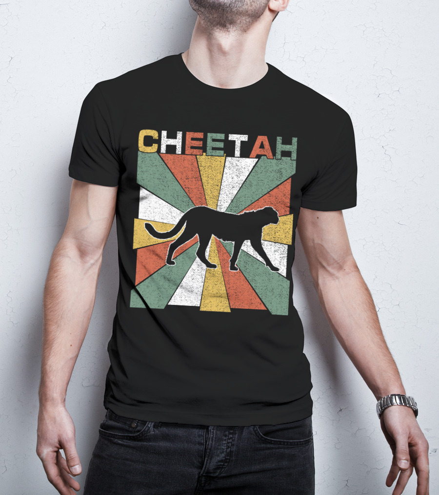 Cheetah Silhouette Retro 70s Vintage Stripes T-Shirt