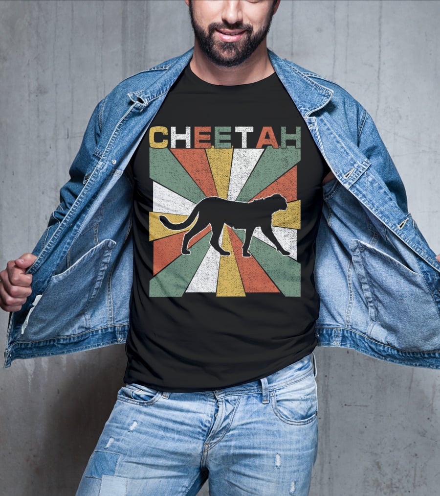 Cheetah Silhouette Retro 70s Vintage Stripes T-Shirt