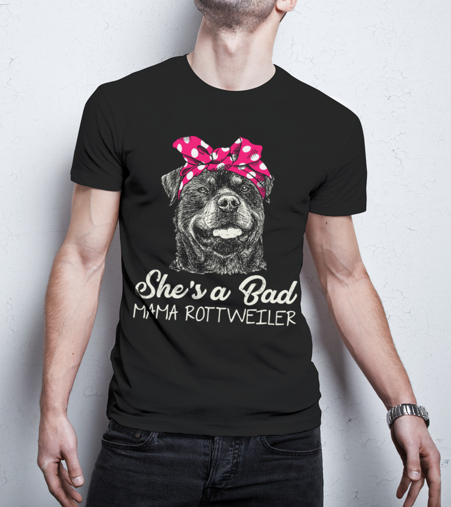 She's A Bad Mama Rottweiler With Polka Dot Scarf T-Shirt