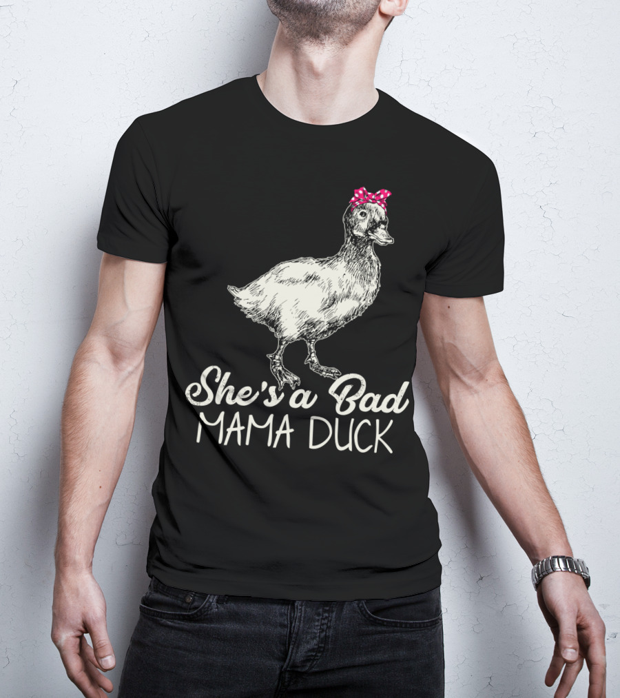 She's A Bad Mama Duck With Pink Bow T-Shirt