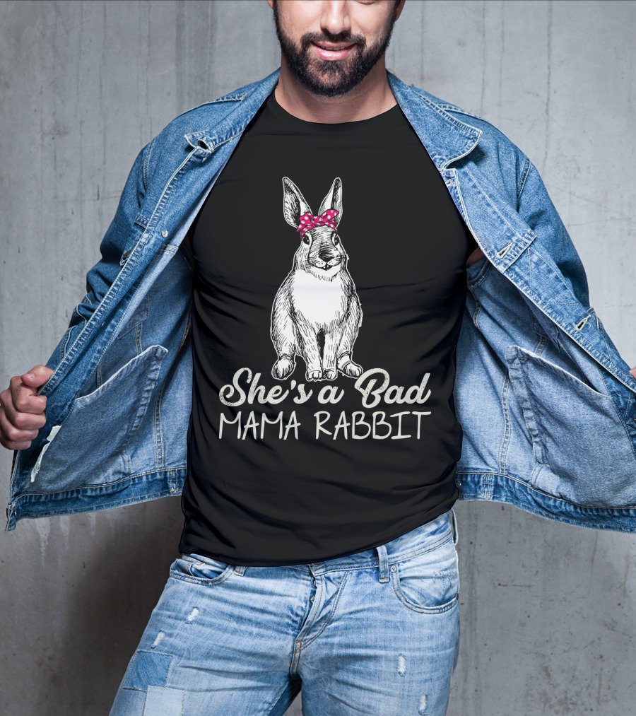 She's A Bad Mama Rabbit With Polka Dot Bow T-Shirt