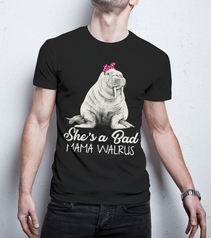 She's A Bad Mama Walrus With Red Polka Dot Bow T-Shirt