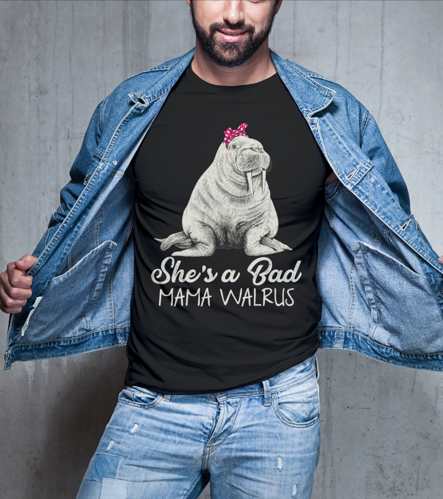 She's A Bad Mama Walrus With Red Polka Dot Bow T-Shirt