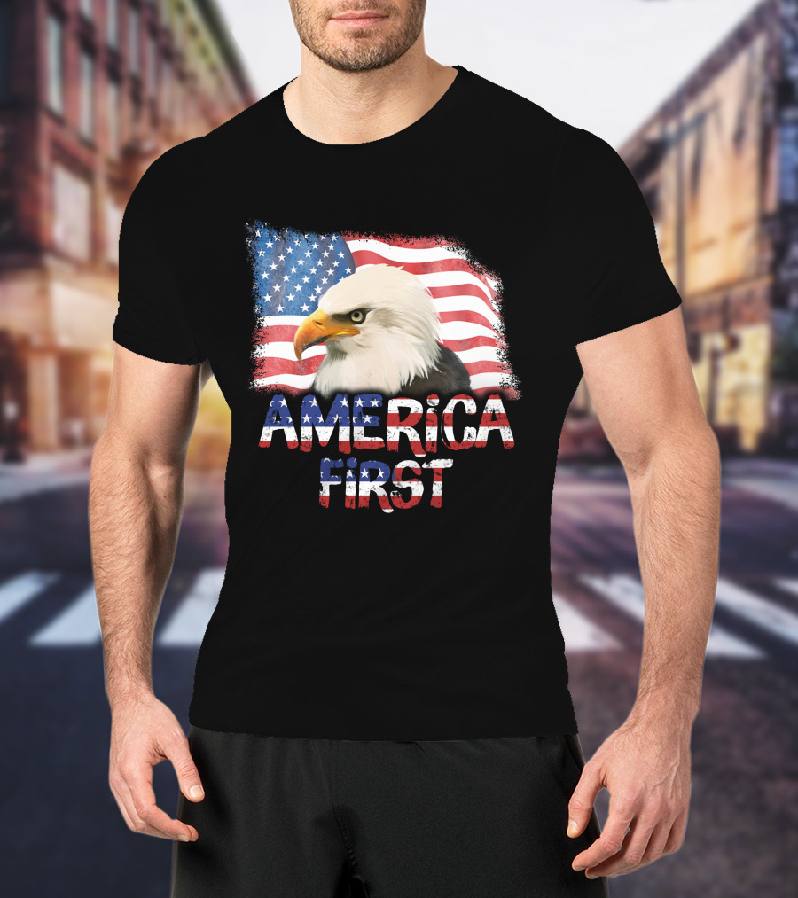 America First Patriotic Eagle With American Flag T-Shirt