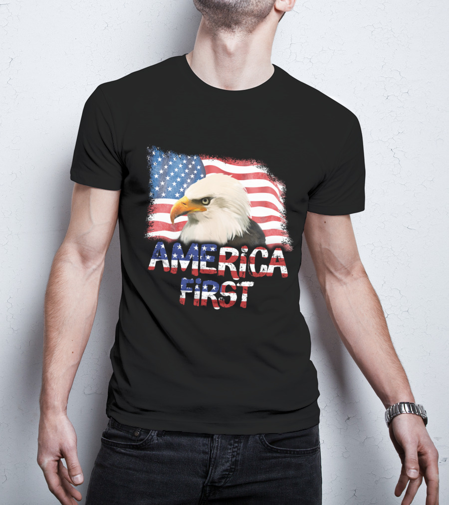 America First Patriotic Eagle With American Flag T-Shirt