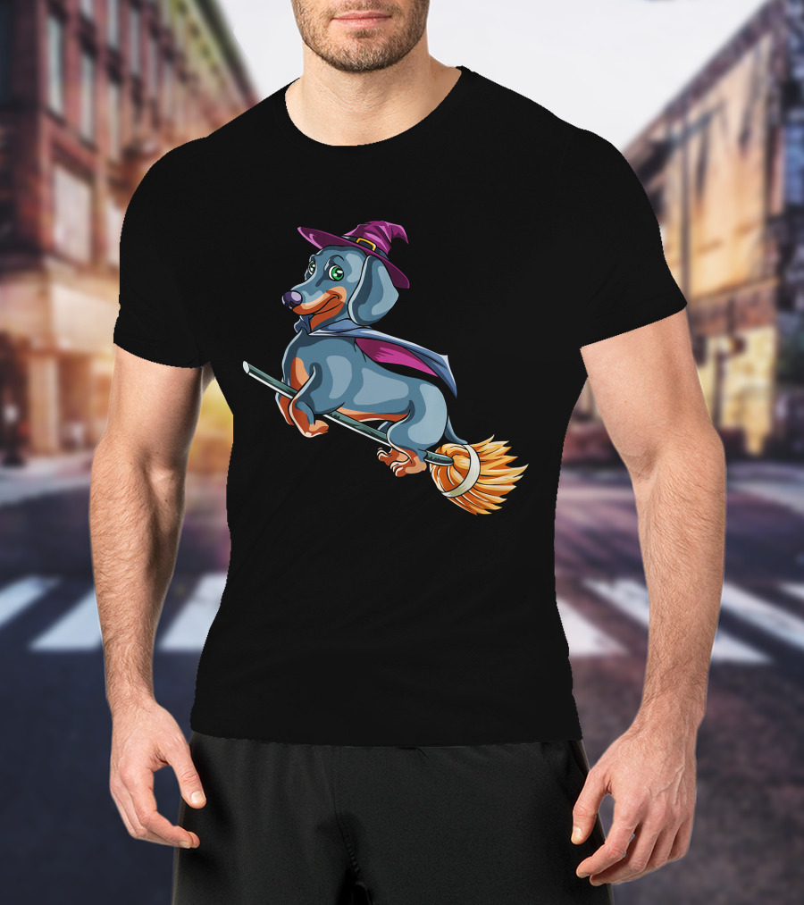 Halloween Dachshund Witch Costume Funny Scary T-Shirt