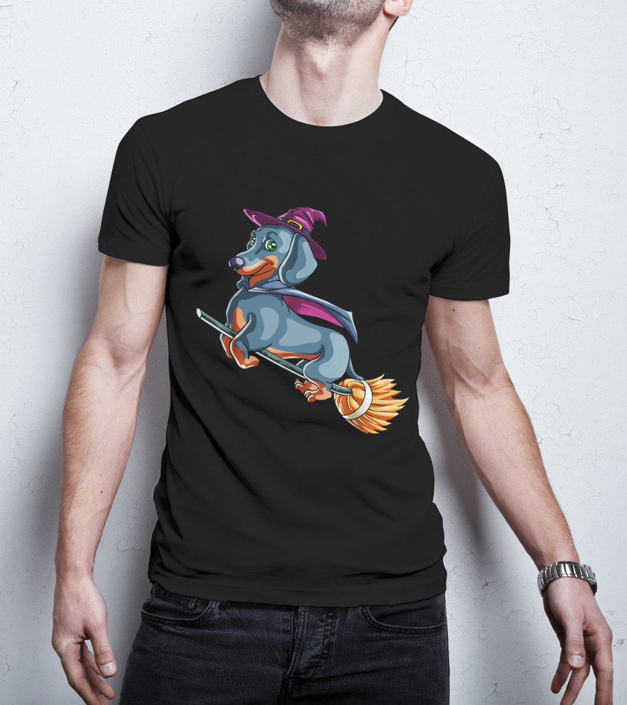 Halloween Dachshund Witch Costume Funny Scary T-Shirt