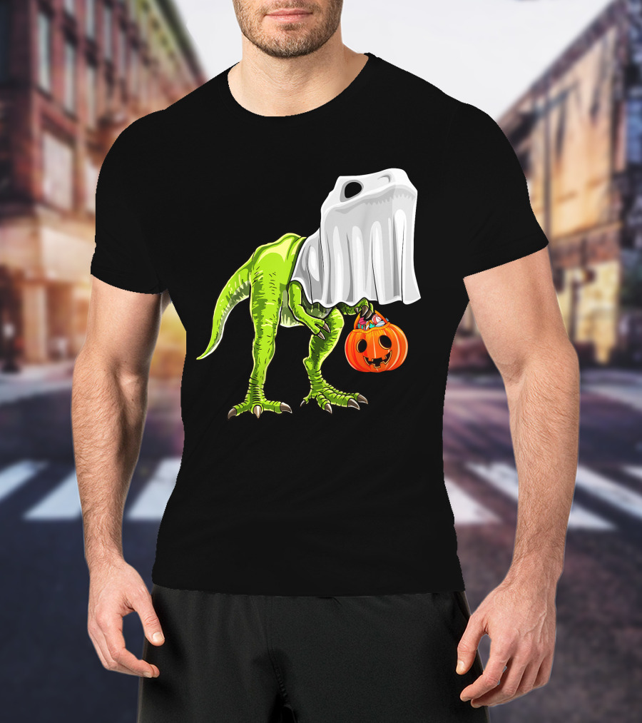 Halloween Rex Dinosaur Ghost Costume Pumpkin T-Shirt