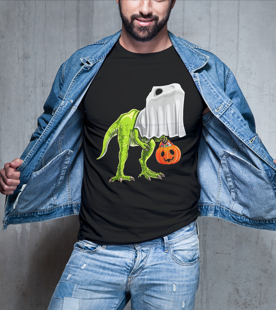 Halloween Rex Dinosaur Ghost Costume Pumpkin T-Shirt