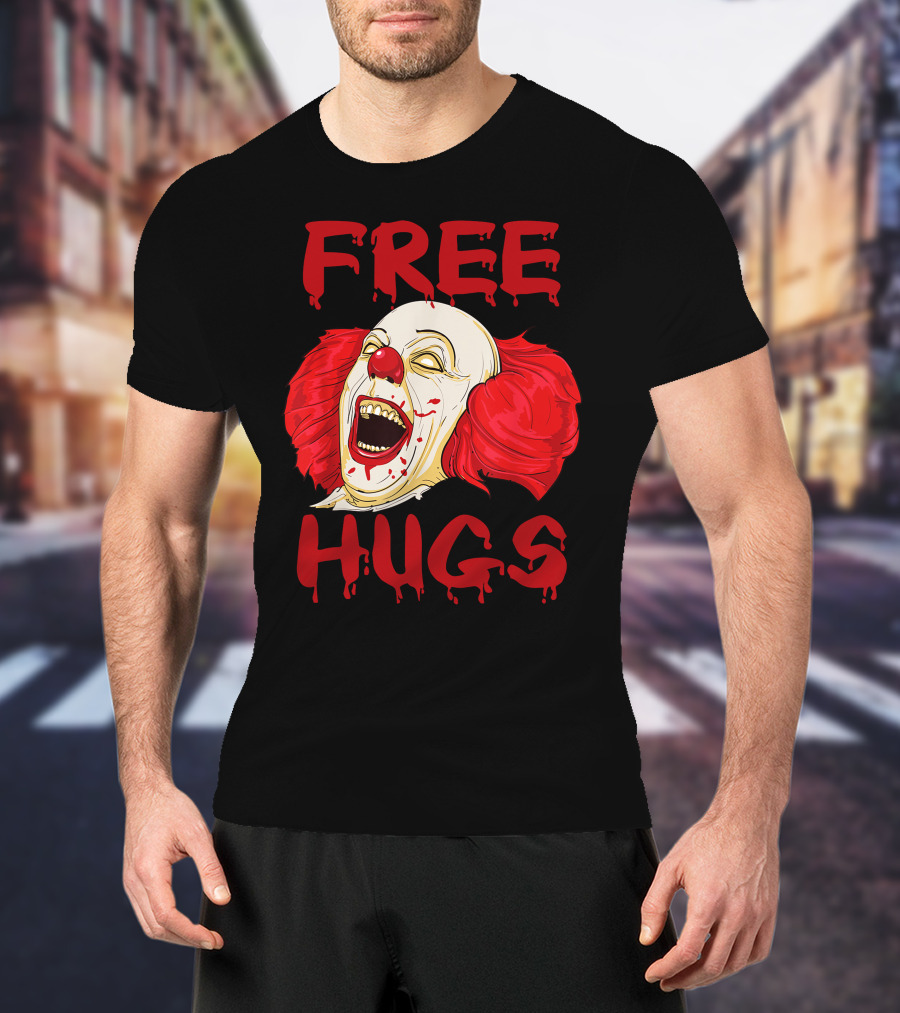 Free Hugs Halloween Evil Killer Scary Clown Horror T-Shirt