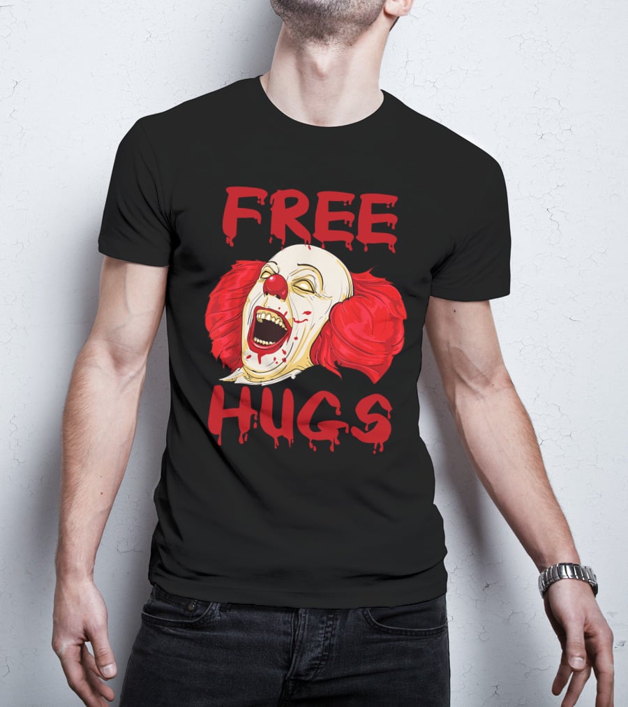 Free Hugs Halloween Evil Killer Scary Clown Horror T-Shirt