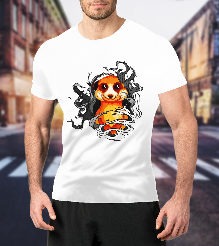 Meerkat Vivid Orange Burst Black Swirls T-Shirt