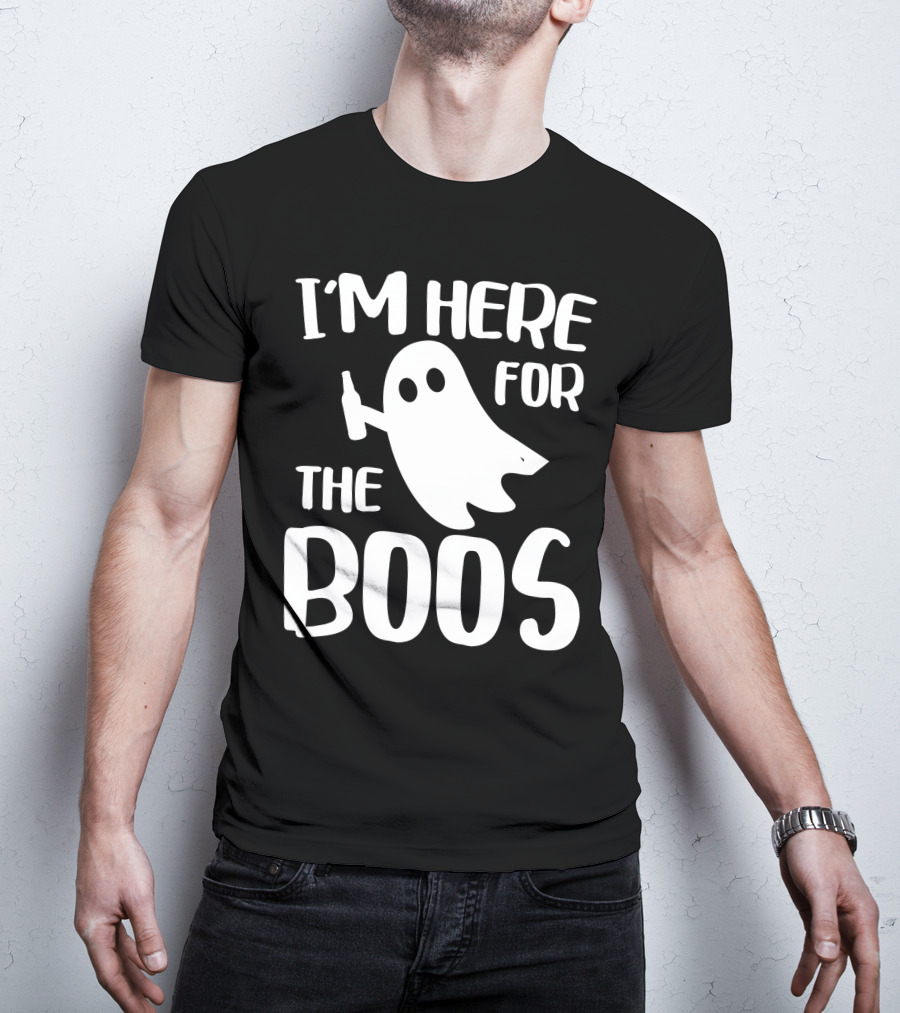 I'm Here For The Boos Halloween Ghost Holding Bottle T-Shirt